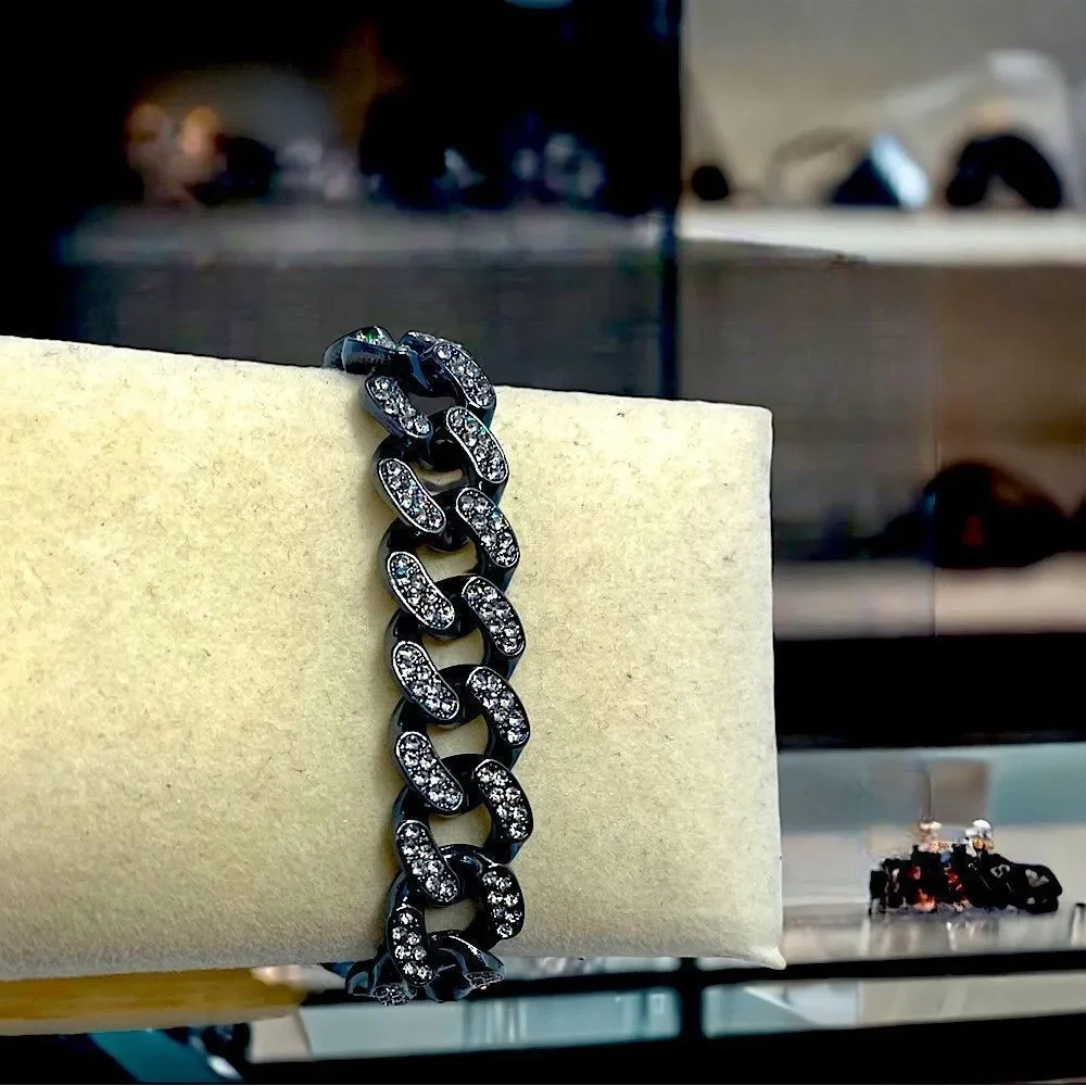 Rhinestones on Black l Bracelet l 8” l Chunky, Trendy l New